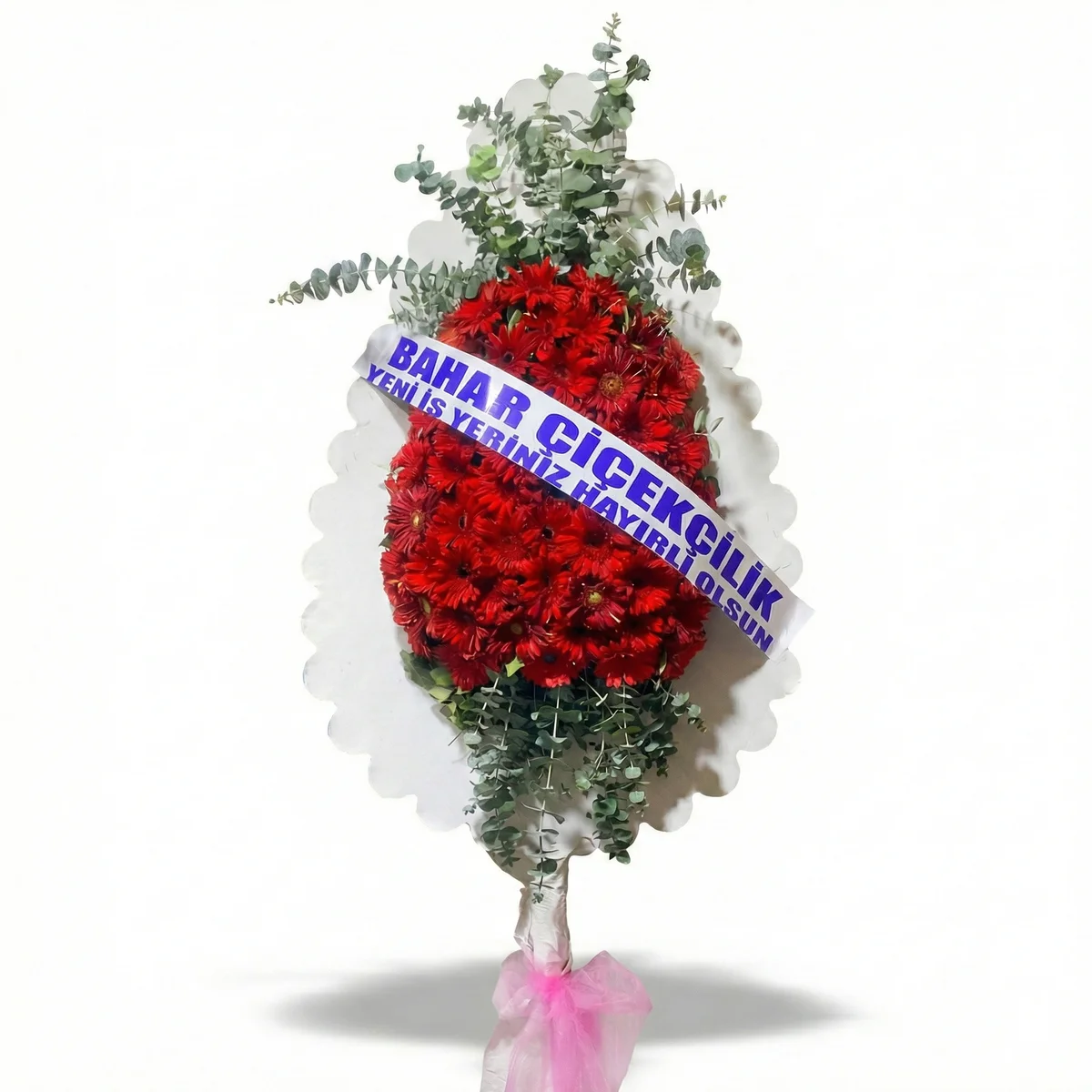 Okaliptus Dekorlu Prestij Kırmızı Açılış Çelengi - Görsel 1